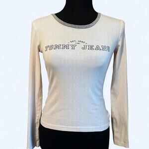 Tommy Hilfiger vintage Y2K long sleeve shirt with grey trim Size Small
